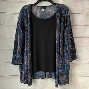 Brittany Black Blouse with Multi-Color Cardigan Jewel Embellishments Size 2X